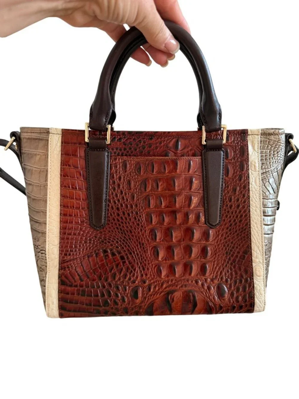 Brahmin Womens Arno Pecan Azuma Multi-toned Handbag Medium Croc-embossed Leather